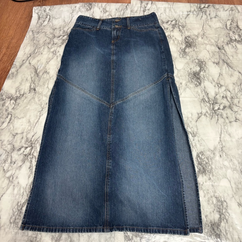 Y2K vintage Denim Jean midi skirt side slits size 1 / 28 waist retro 90s